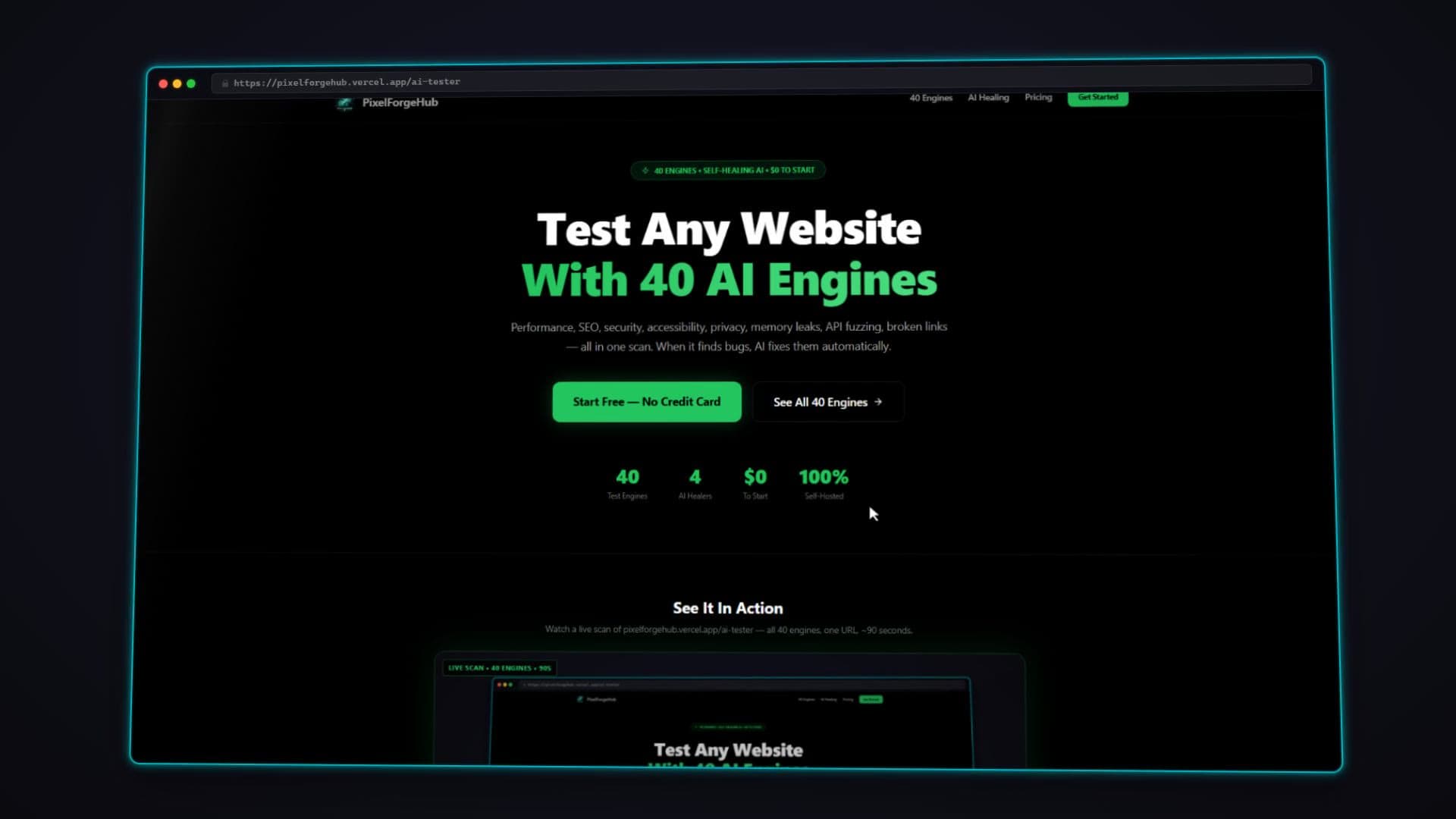 AI Tester — 40 engines, 90s scans